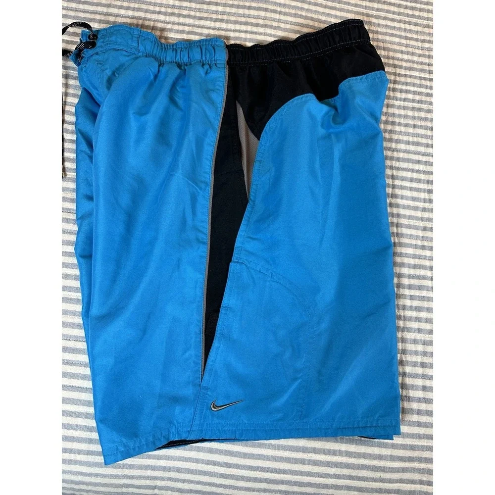Nike Men's Swim‎ Trunks Shorts Blue Black Lined Drawstring Size Large
